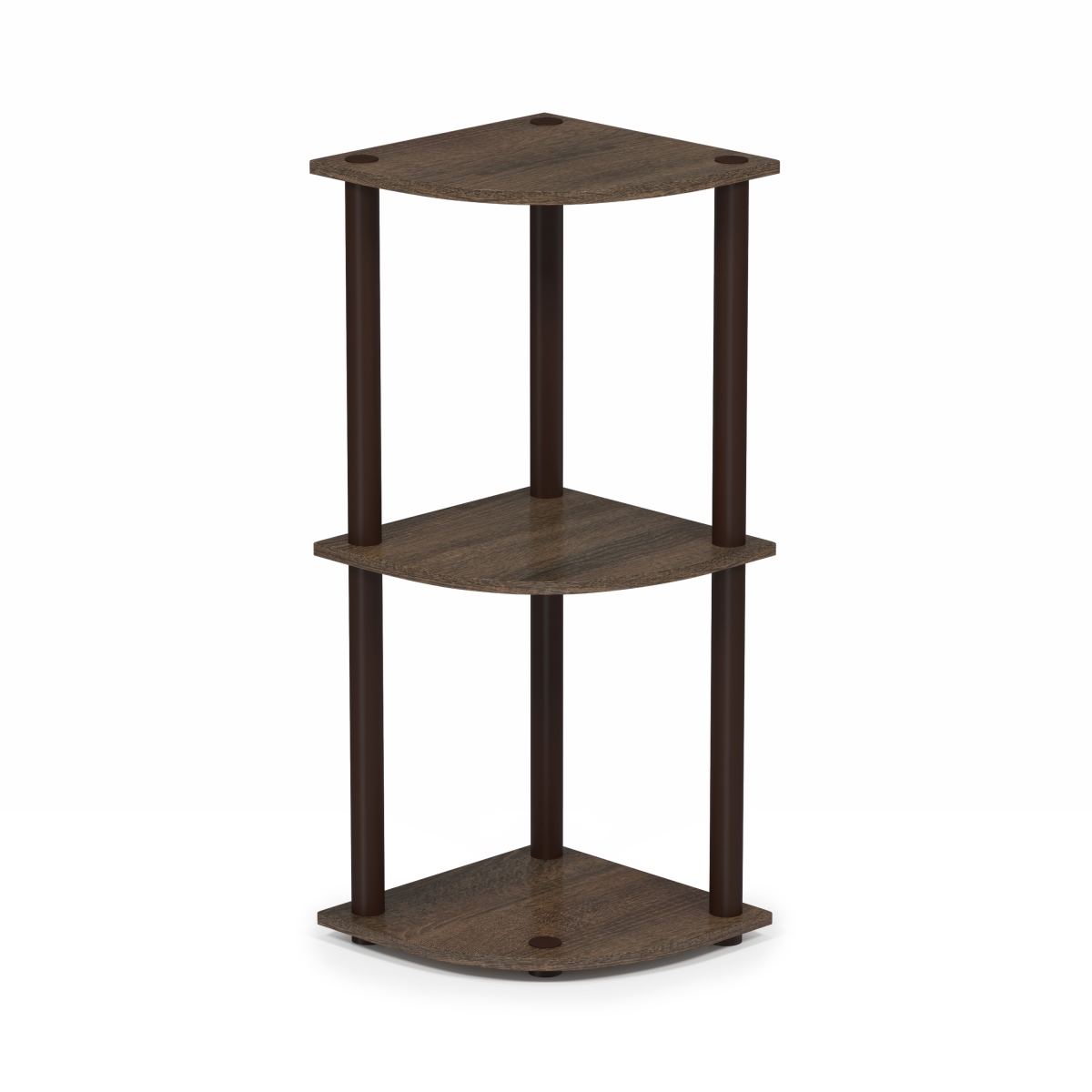 12077WN-BR Turn-N-Tube 3-Tier Corner Display Rack Multipurpose Shelving Unit - Walnut & Brown