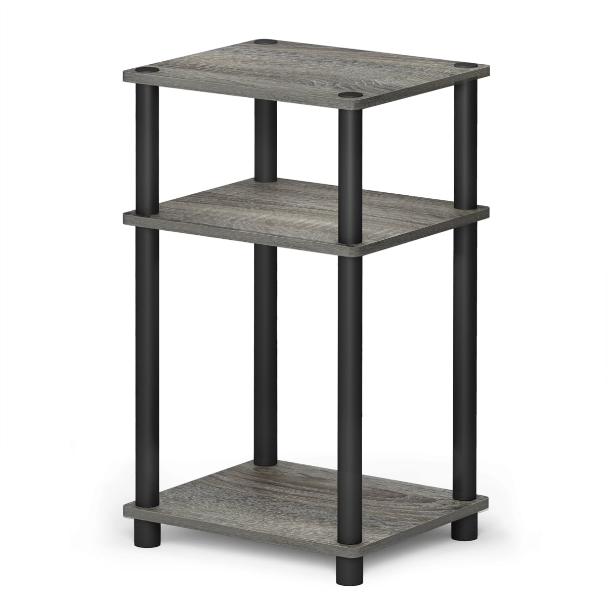 11087GYW-BK Just 3-Tier No Tools Tube End Table - French Oak Grey & Black