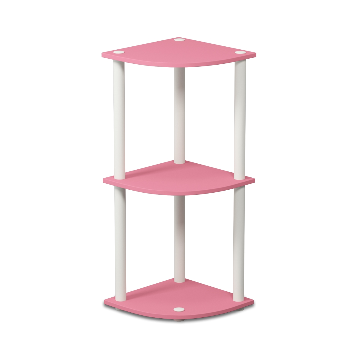 12077PI-WH Turn-N-Tube 3-Tier Corner Display Rack Multipurpose Shelving Unit - Pink & White