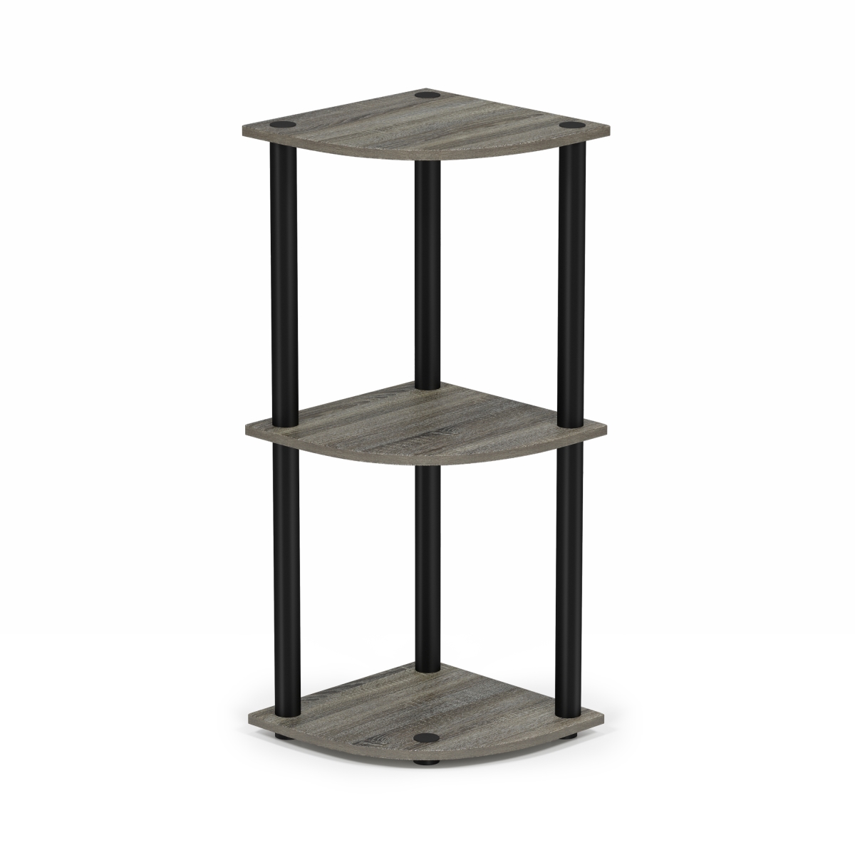 12077GYW-BK Turn-N-Tube 3-Tier Corner Display Rack Multipurpose Shelving Unit - French Oak Grey & Black