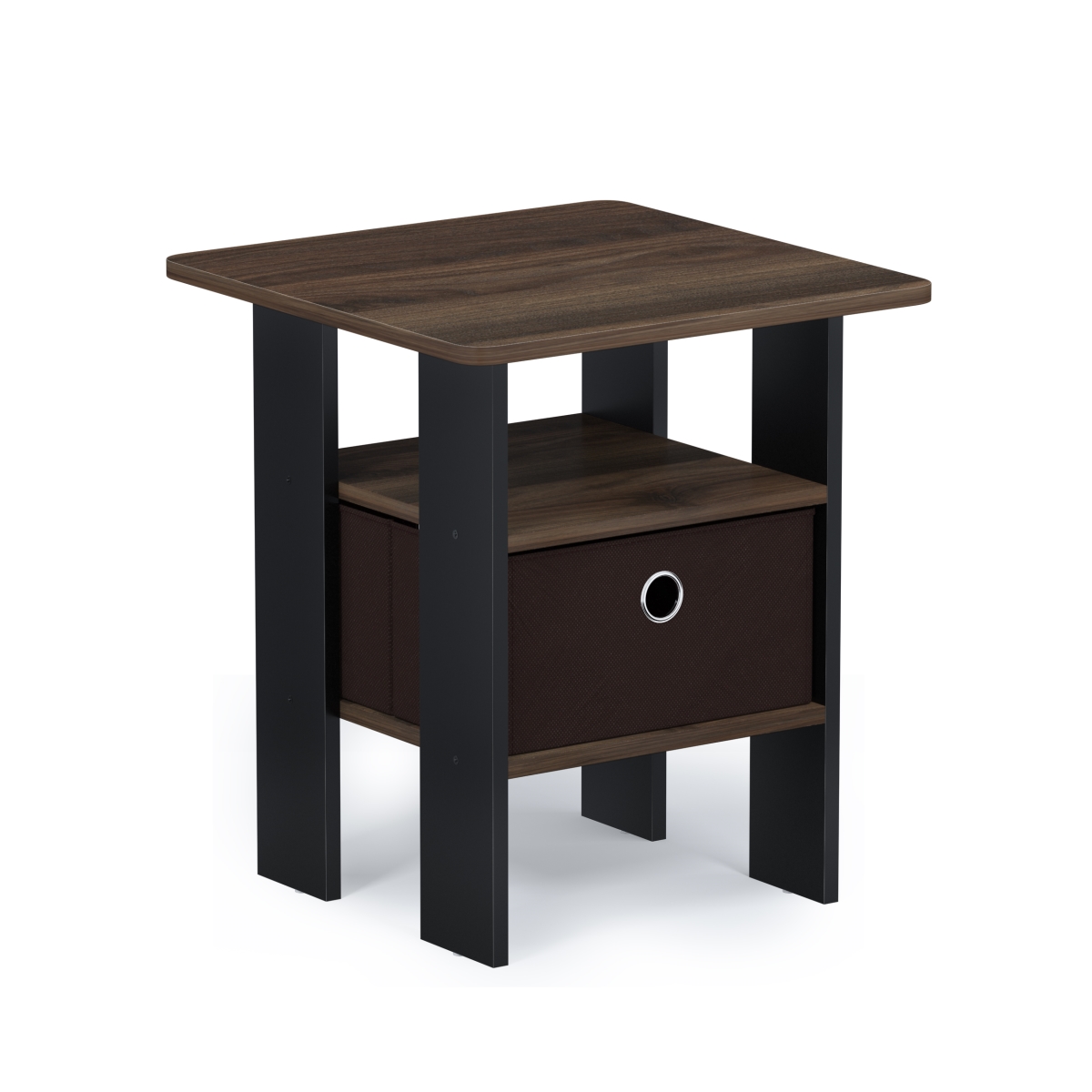 11157CWN-DBR Andrey End Table Nightstand with Bin Drawer, Columbia Walnut & Dark Brown - 17.5 x 15.75 x 15.75 in.