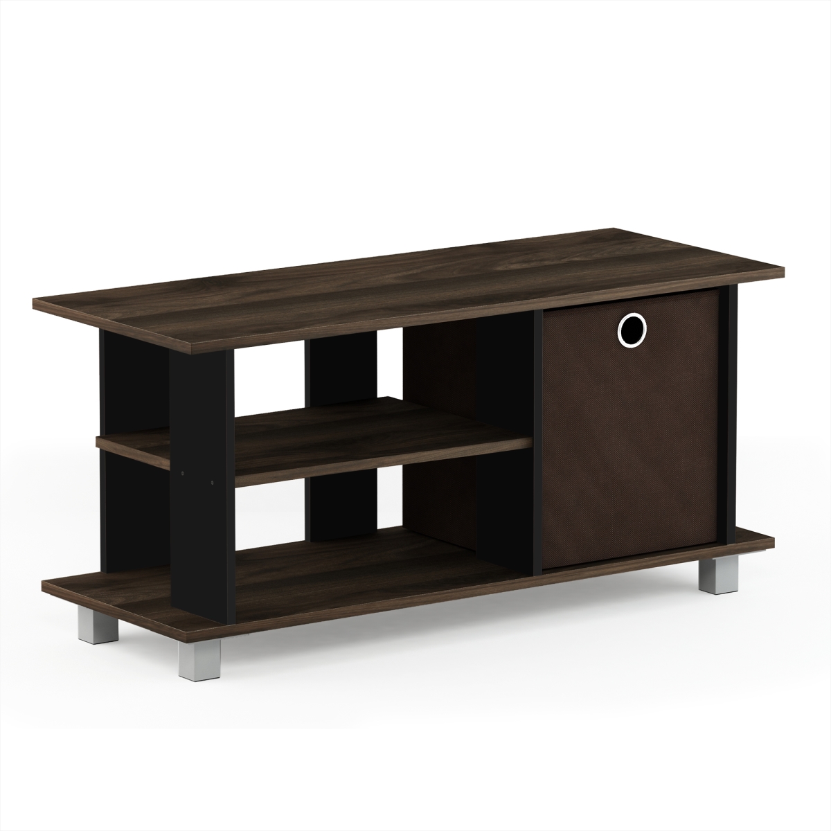 13239CWN-DBR Simplistic TV Entertainment Center with Bin Drawers, Columbia Walnut & Dark Brown - 15.1 x 31.5 x 12.8 in.