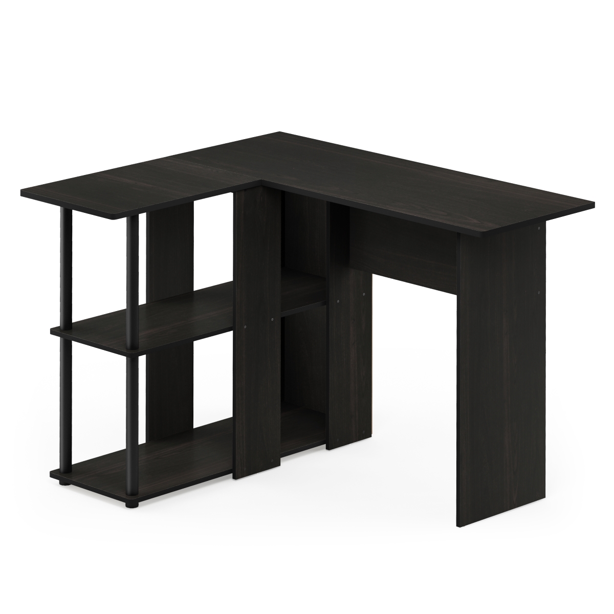 17092EX-BK Abbott L-Shape Desk with Bookshelf, Espresso & Black