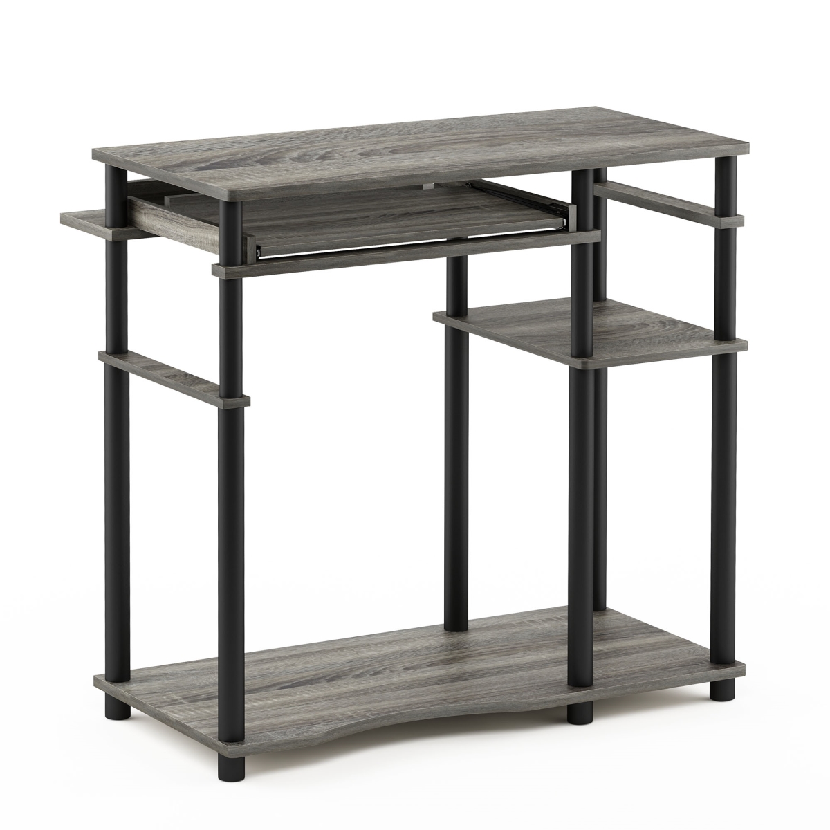 17097GYW-BK Abbott Computer Desk with Bookshelf, French Oak Grey & Black