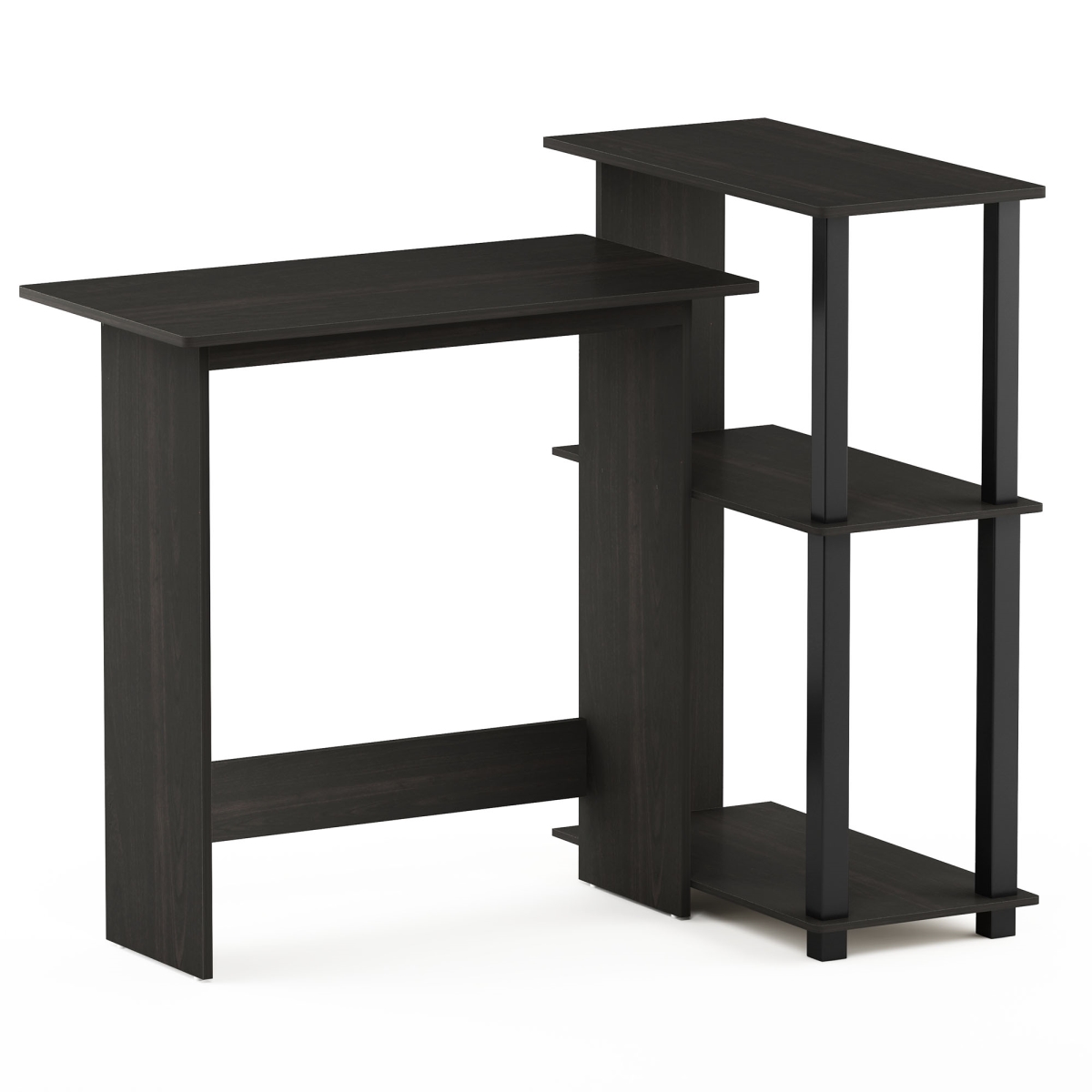 16086R1EX-BK Abbott Corner Computer Desk with Bookshelf - Espresso & Black