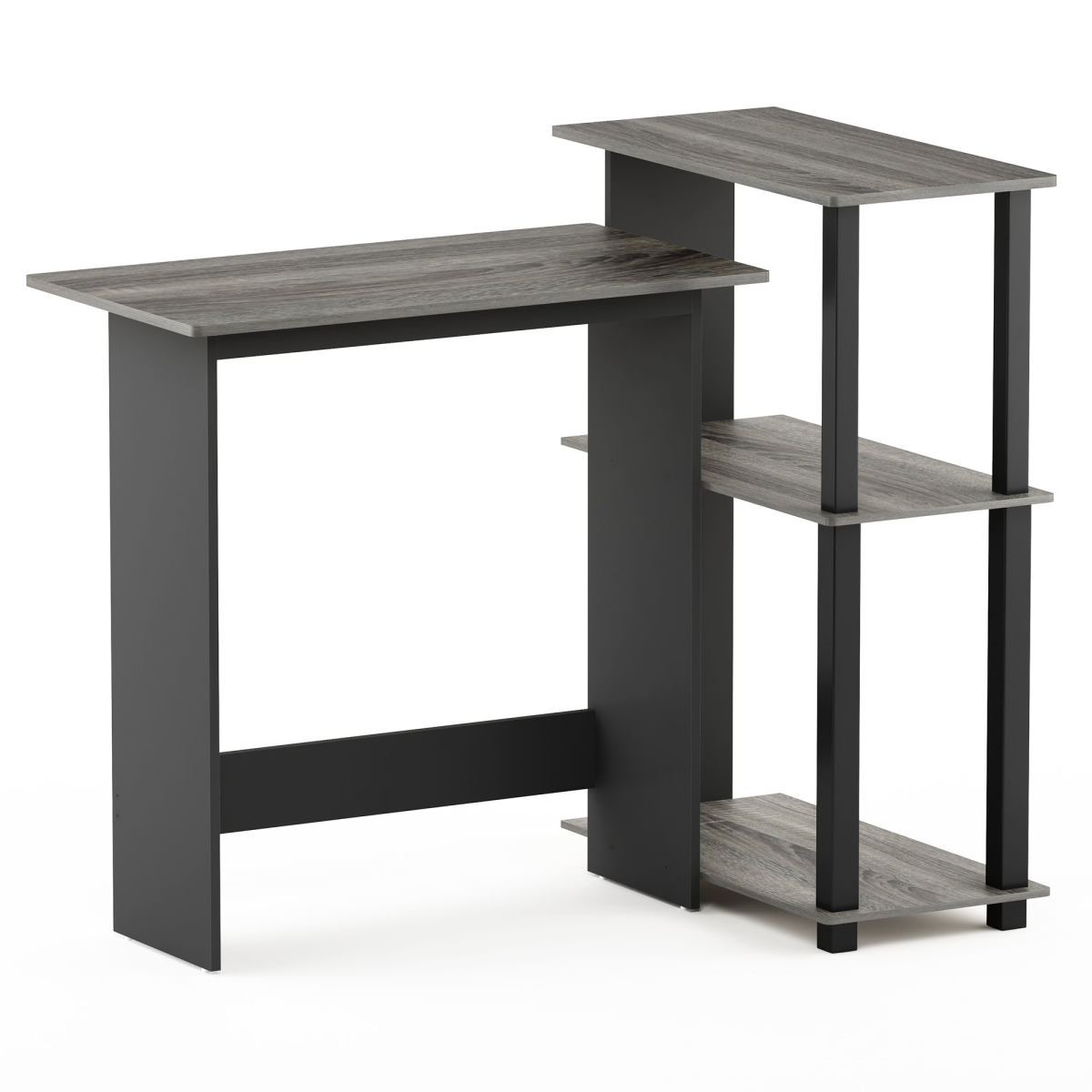 16086R1GYW-BK Abbott Corner Computer Desk with Bookshelf - French Oak Grey & Black