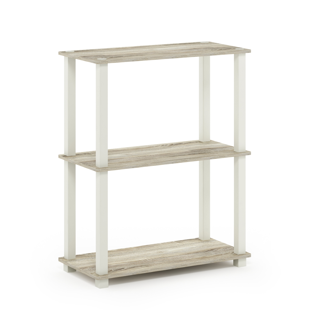 18025OK-WH Turn-S -Tube 3-Tier Compact Multipurpose Shelf Display Rack with Square Tube, Sonoma Oak & White