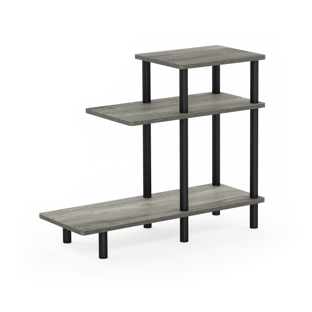 Picture of Furinno 18127GYW-BK Turn-N-Tube 3-Tier Sofa Side Table&#44; French Oak Grey & Black - 31.5 x 25.63 x 11.61 in.