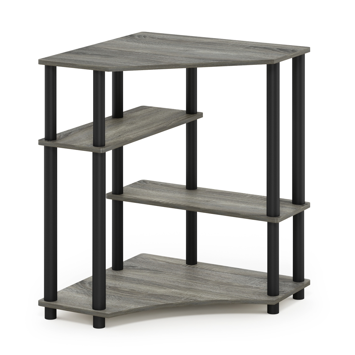 Picture of Furinno 16098GYWBK Turn-N-Tube Space Saving Corner Desk with Shelves&#44; French Oak Grey & Black