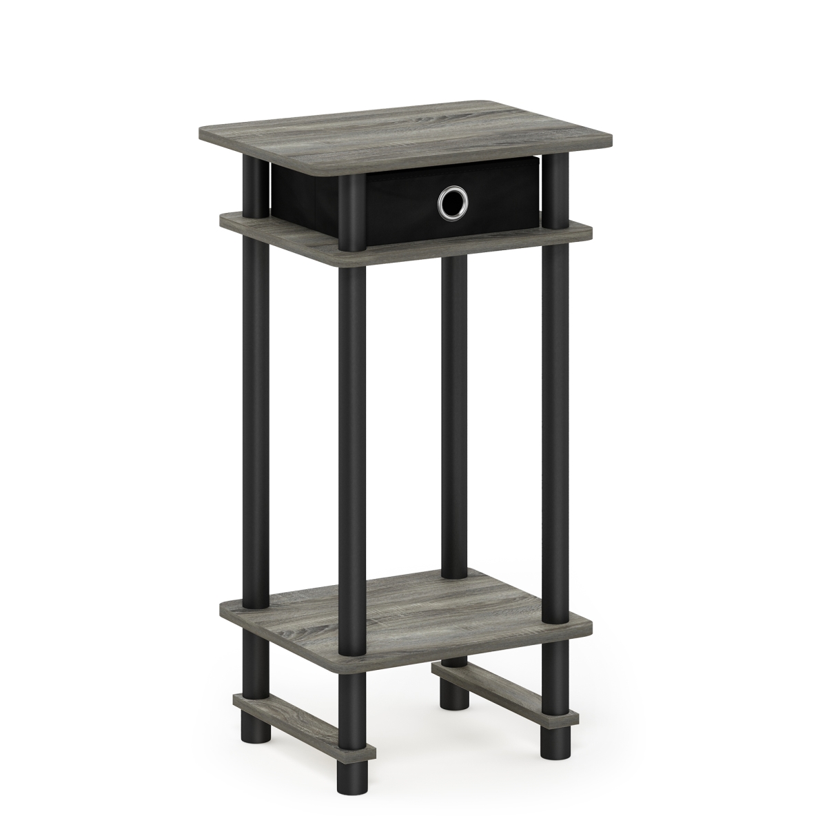 Turn-N-Tube Tall End Table with Bin, French Oak Grey & Black