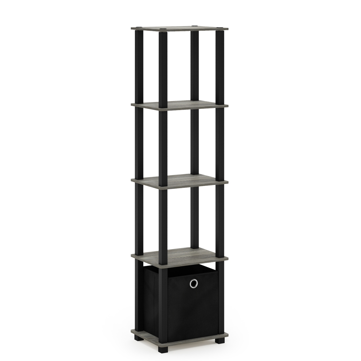 Picture of Furinno 15120GYWBKBK TNT No Tools 5-Tier Display Decorative Shelf with One Bin&#44; French Oak Grey & Black