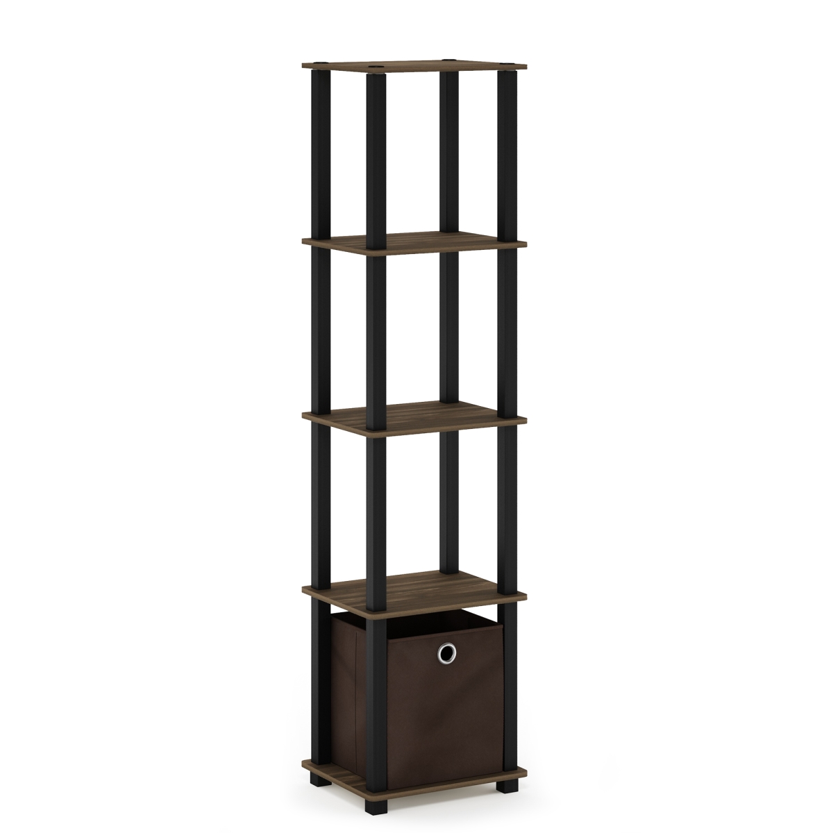 TNT No Tools 5-Tier Display Decorative Shelf with One Bin, Columbia Walnut & Black & Dark Brown