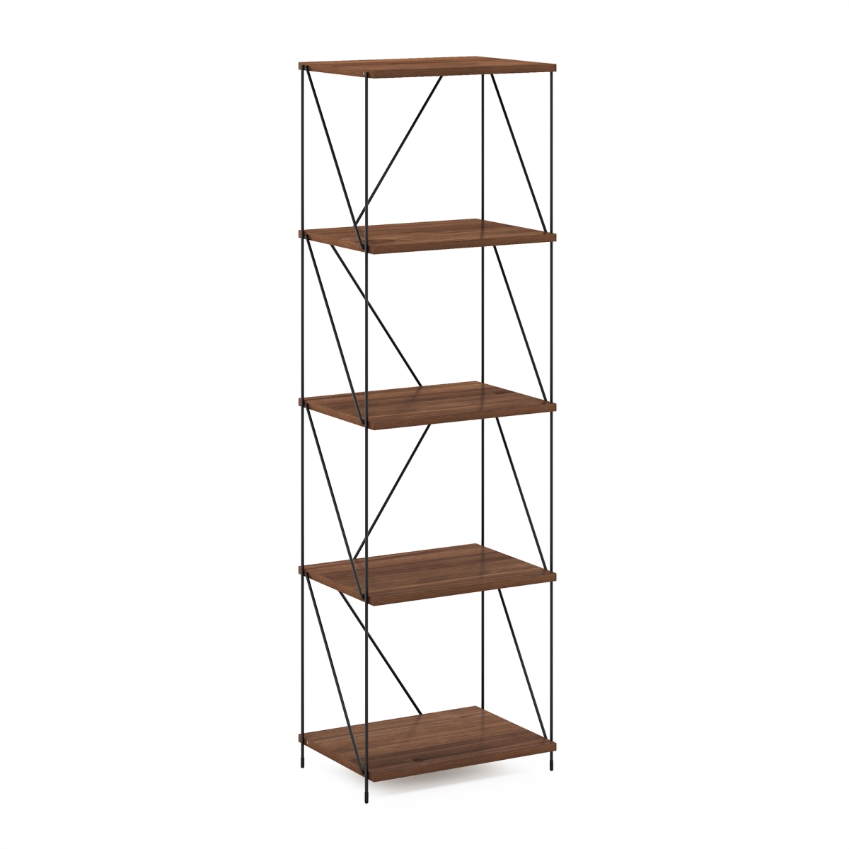 Picture of Furinno MP22010WNC Besi 5-Tier Industrial Multipurpose Shelf Display Rack with Metal Frame - Narrow, Walnut Cove