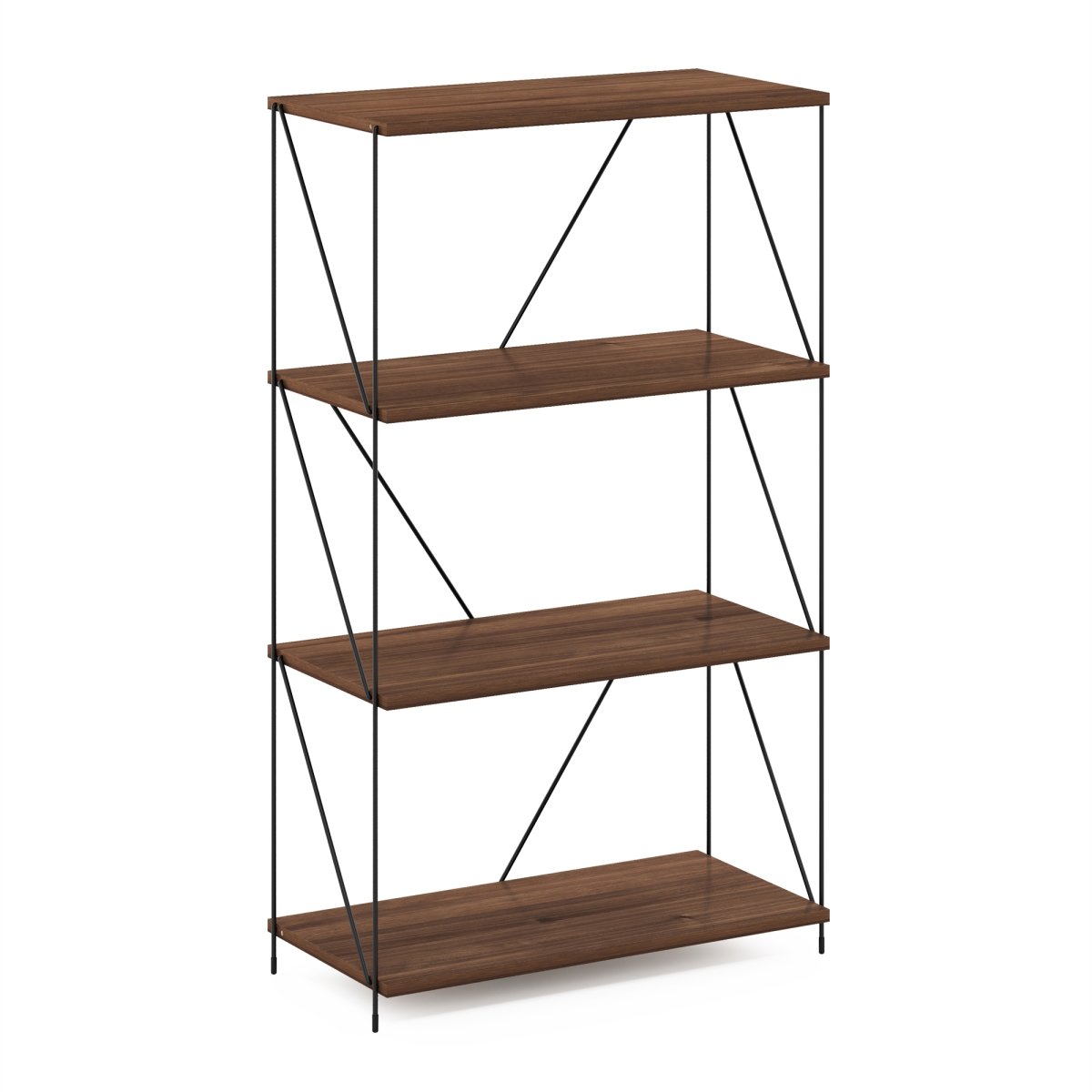 Picture of Furinno MP22014WNC Besi 4-Tier Industrial Multipurpose Shelf Display Rack with Metal Frame, Walnut Cove
