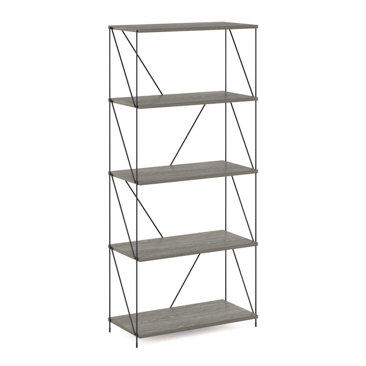 Picture of Furinno MP22015FNO Besi 5-Tier Industrial Multipurpose Shelf Display Rack with Metal Frame - Wide, Finn Oak