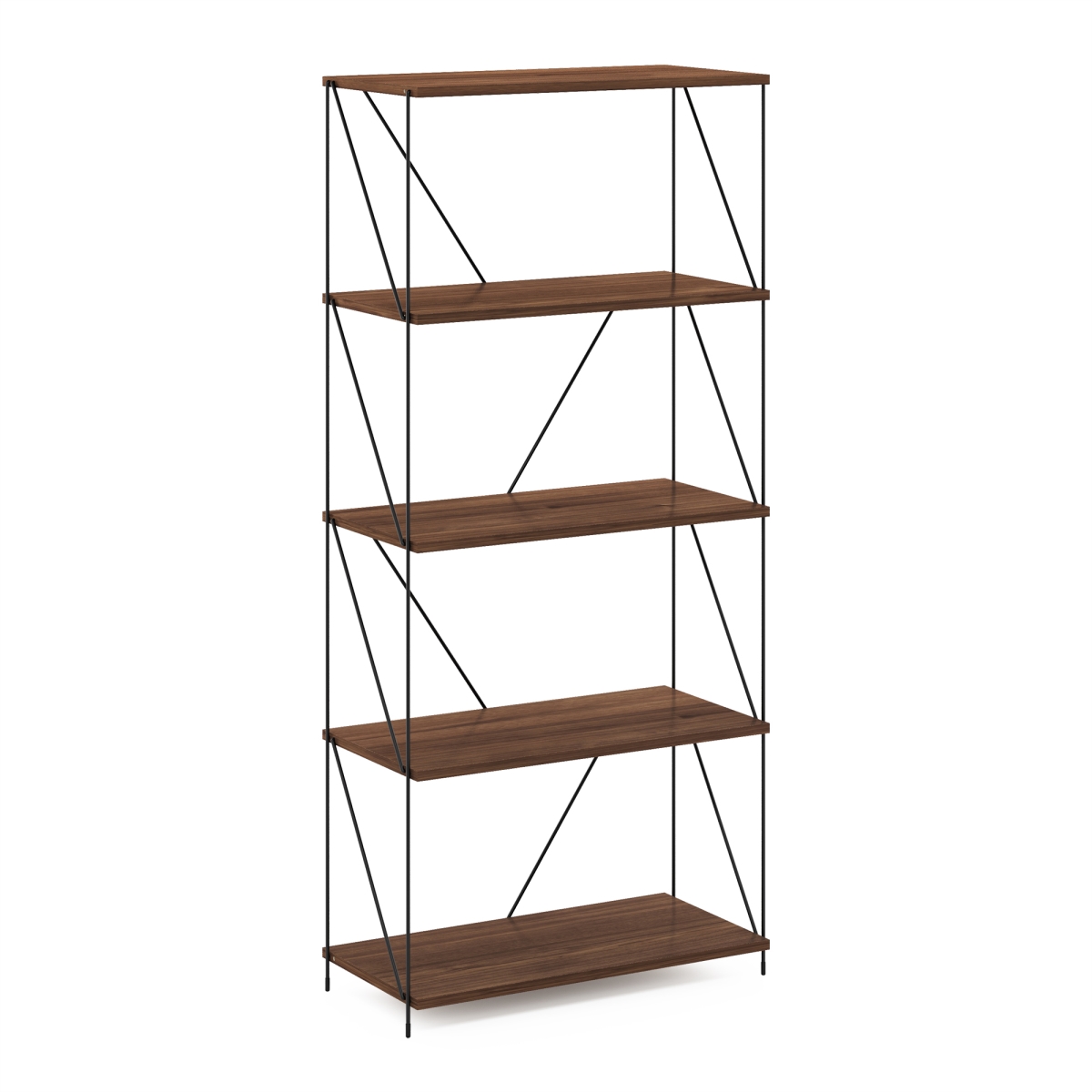 Picture of Furinno MP22015WNC Besi 5-Tier Industrial Multipurpose Shelf Display Rack with Metal Frame - Wide, Walnut Cove