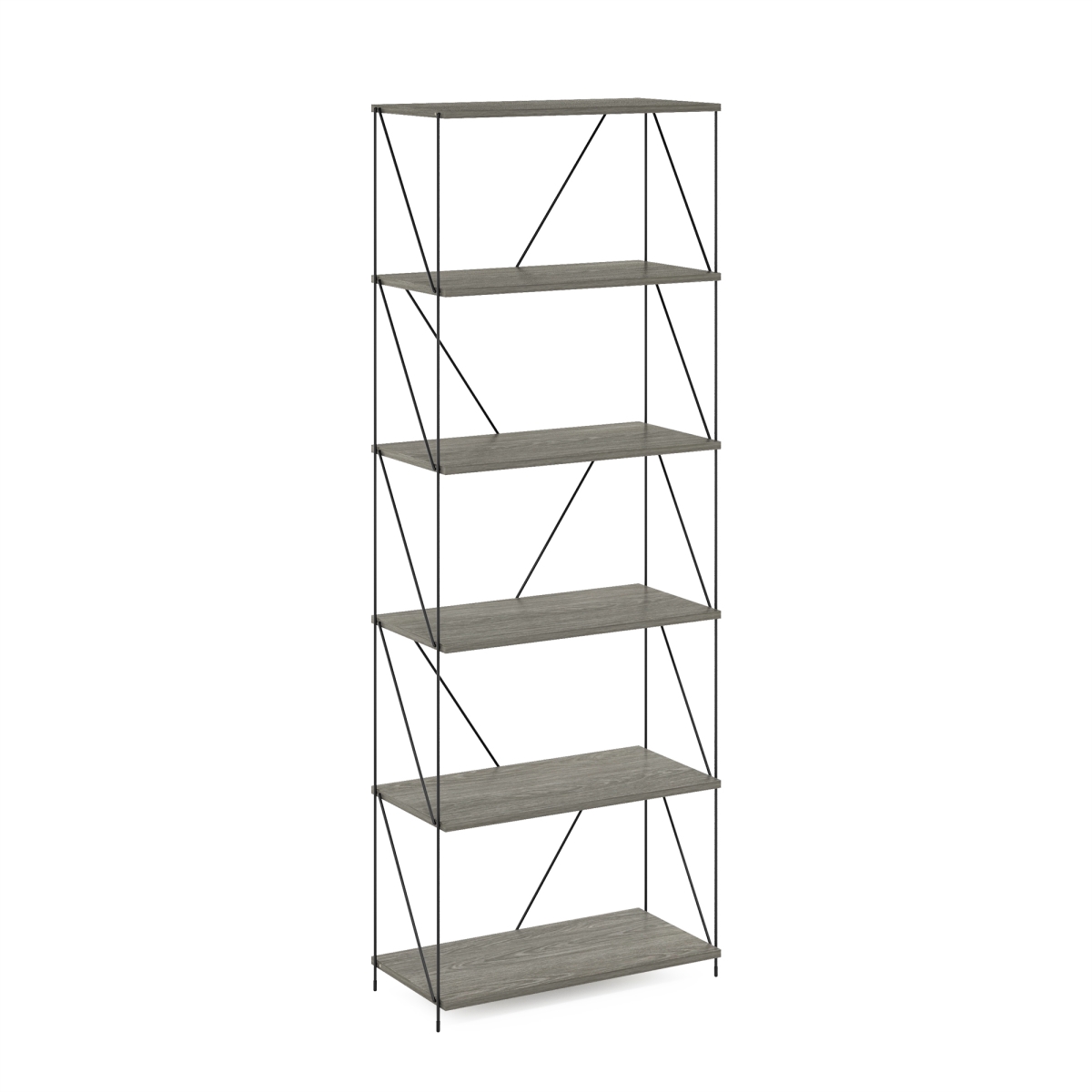 Picture of Furinno MP22016FNO Besi 6-Tier Industrial Multipurpose Shelf Display Rack with Metal Frame - Wide, Finn Oak