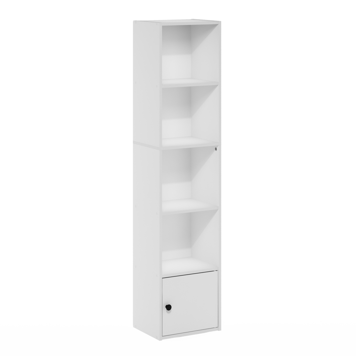 Luder 5-Tier Shelf Bookcase with 1 Door Storage Cabinet, White