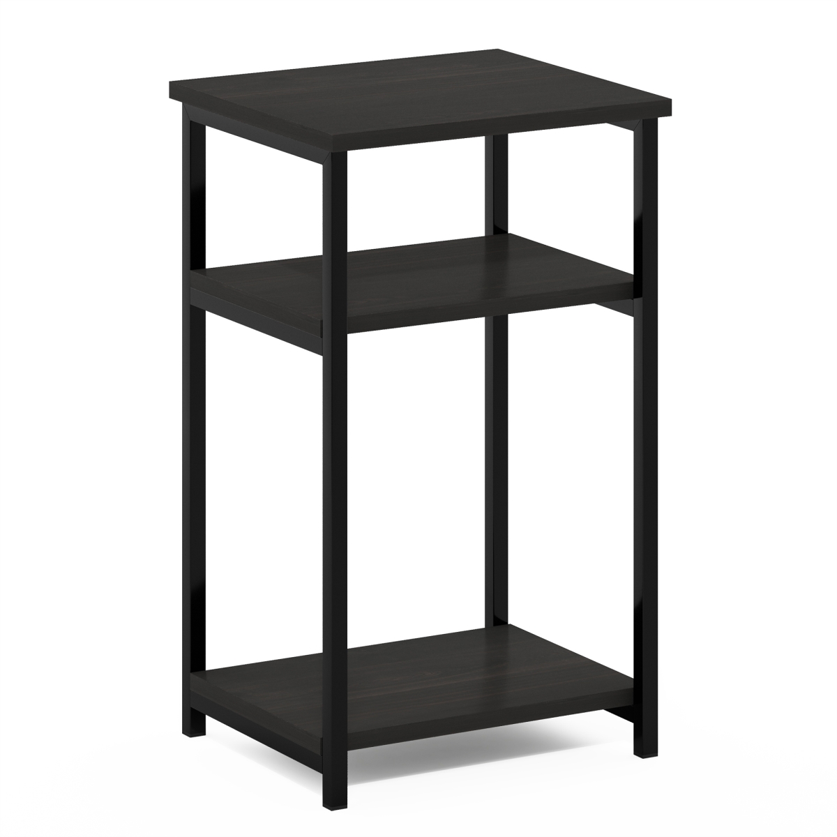 Just 3-Tier Industrial Metal Frame End Table with Storage Shelves, Espresso