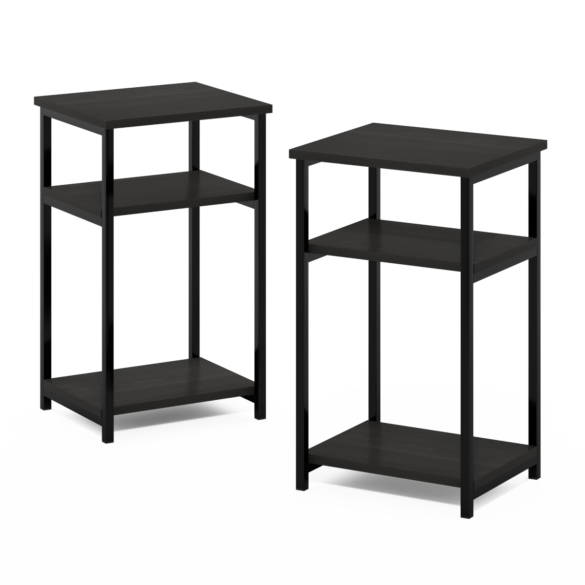 Just 3-Tier Industrial Metal Frame End Table with Storage Shelves, Espresso - Pack of 2