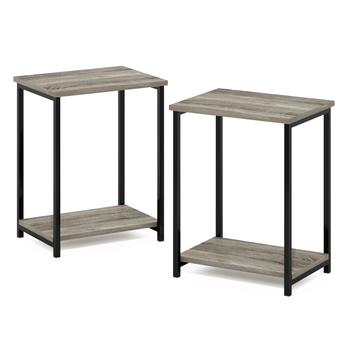 Simplistic Industrial Metal Frame End Table, French Oak - Pack of 2