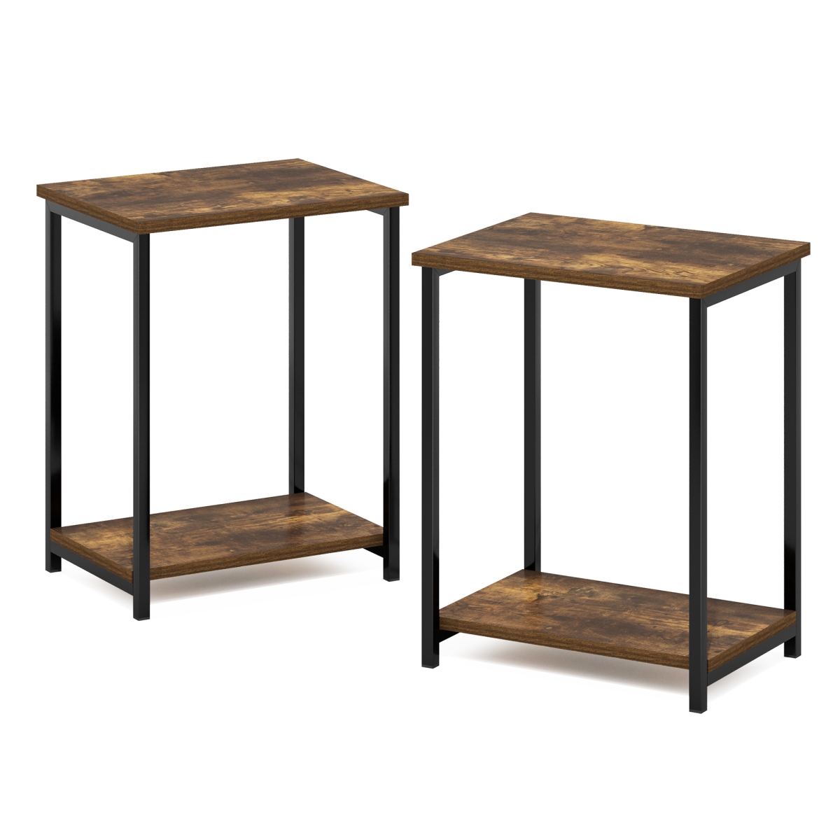 Simplistic Industrial Metal Frame End Table, Amber Pine - Pack of 2