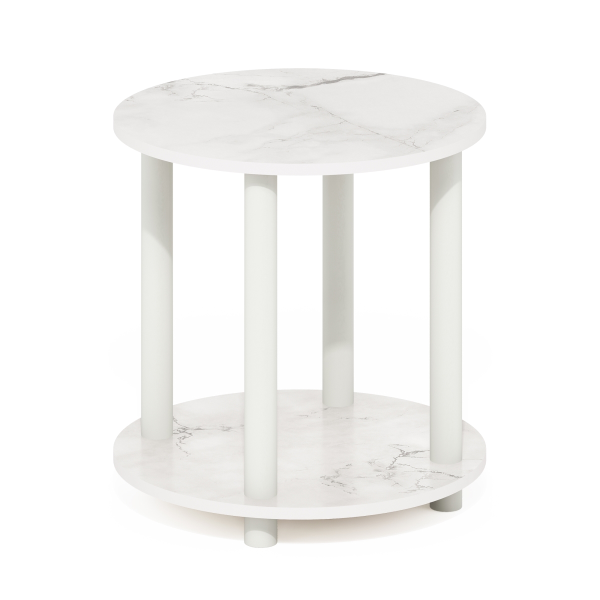 Turn-N-Tube 2-Tier Round Wooden End Table, Marble White