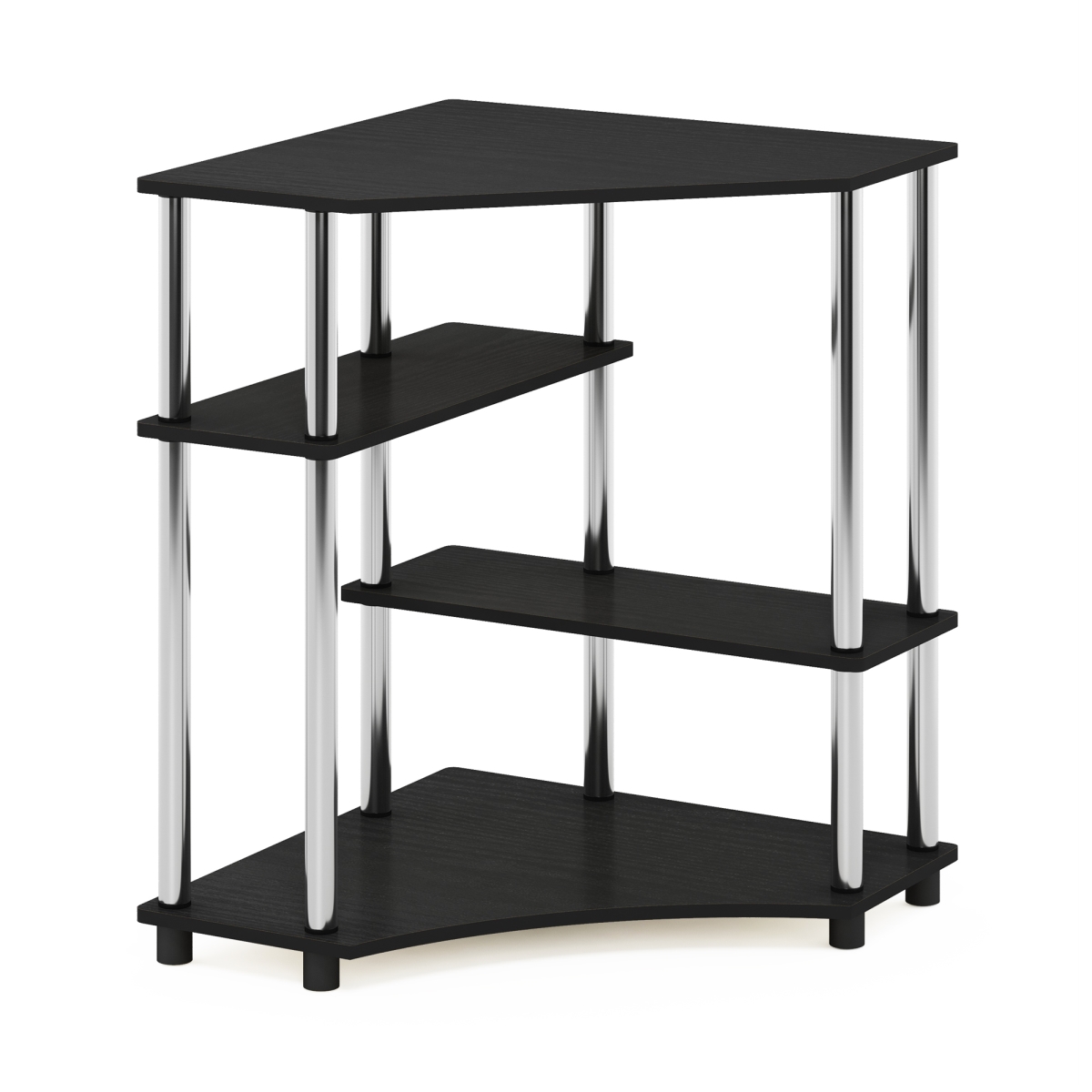 Picture of Furinno 16098AMSS Turn-N-Tube Space Saving Corner Desk with Shelves&#44; Americano & Stainless Steel Tubes
