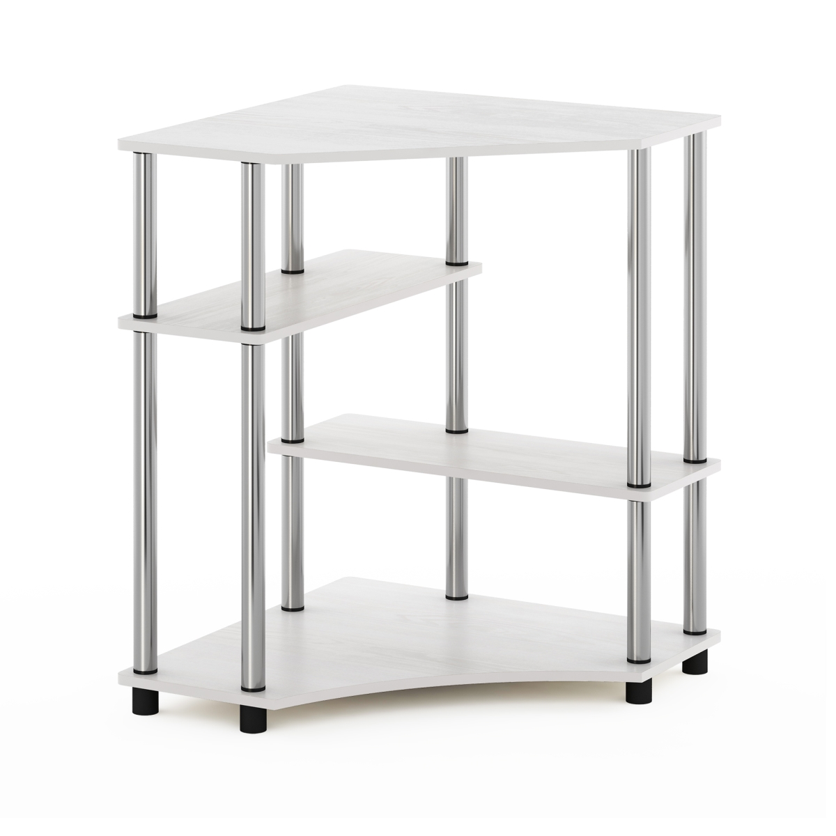 Picture of Furinno 16098WOKSS Turn-N-Tube Space Saving Corner Desk with Shelves&#44; White Oak & Stainless Steel Tubes