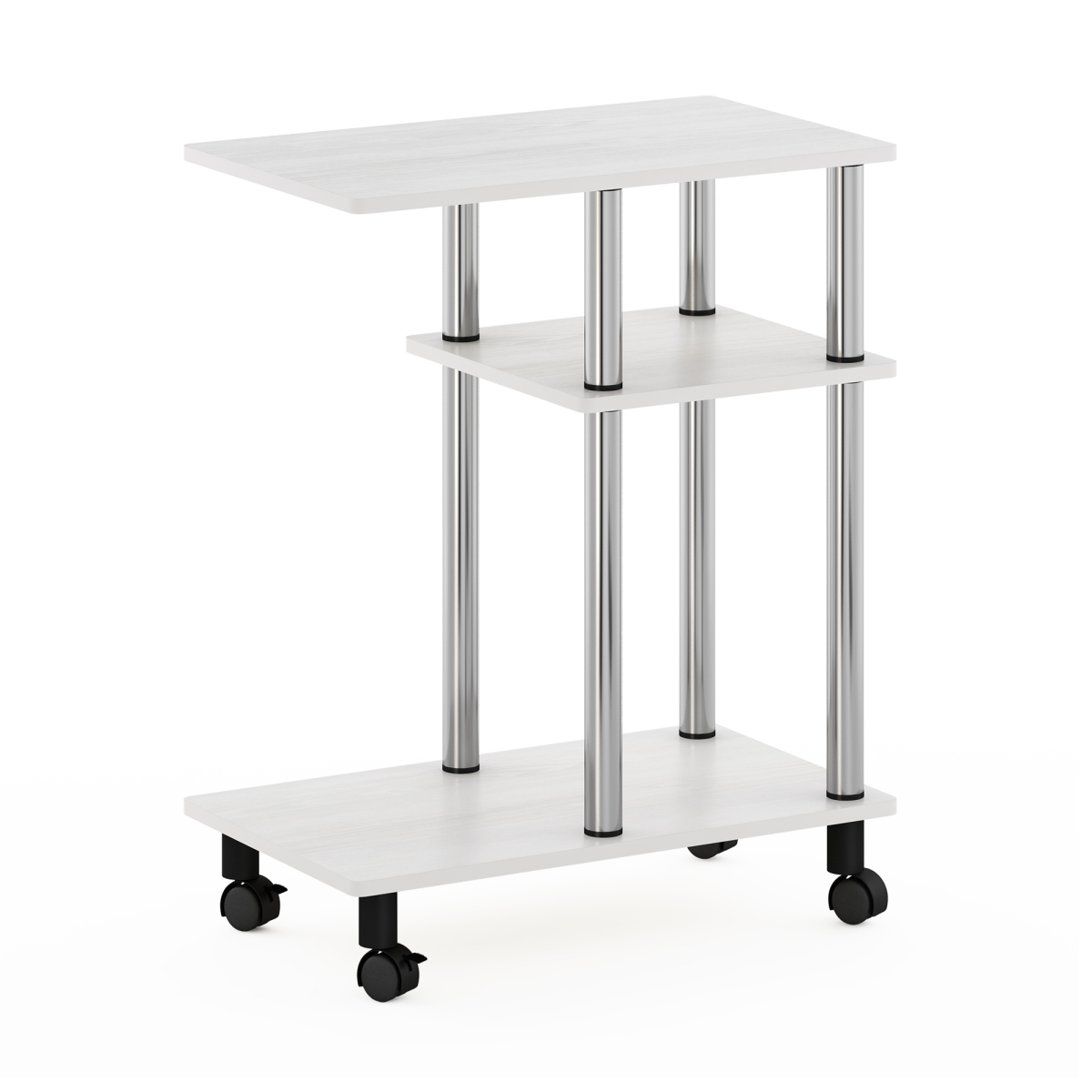 18134WOKSS Turn-N-Tube U Shape Sofa Side Table with Casters, White Oak & Stainless Steel Tubes