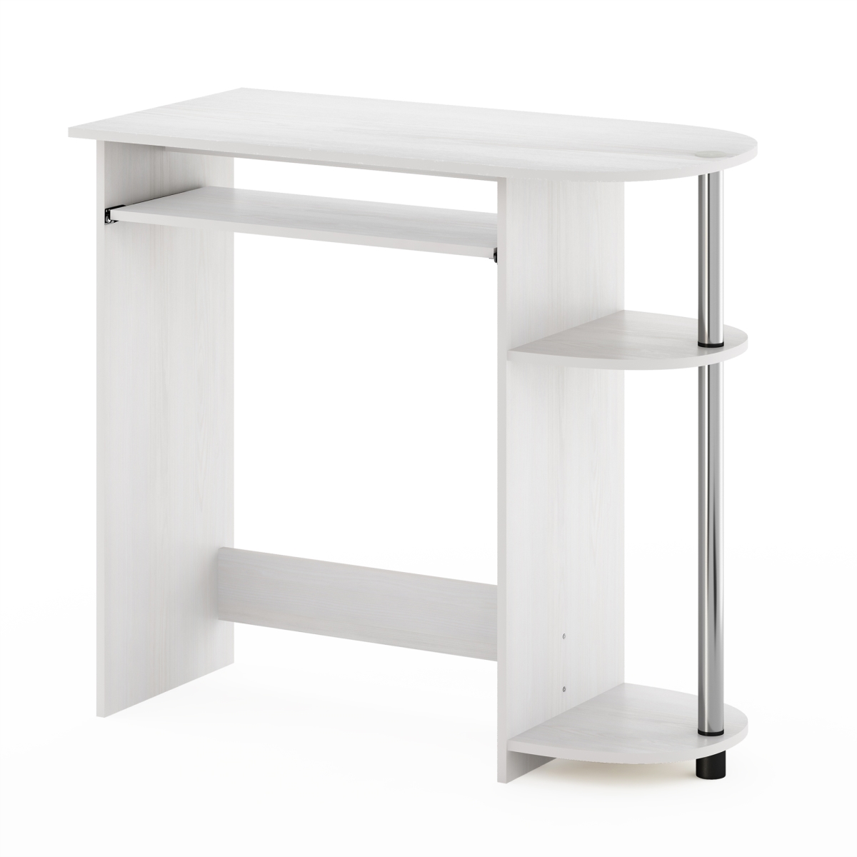 Simplistic Easy Assembly Computer Desk, White Oak & Stainless Steel Tubes