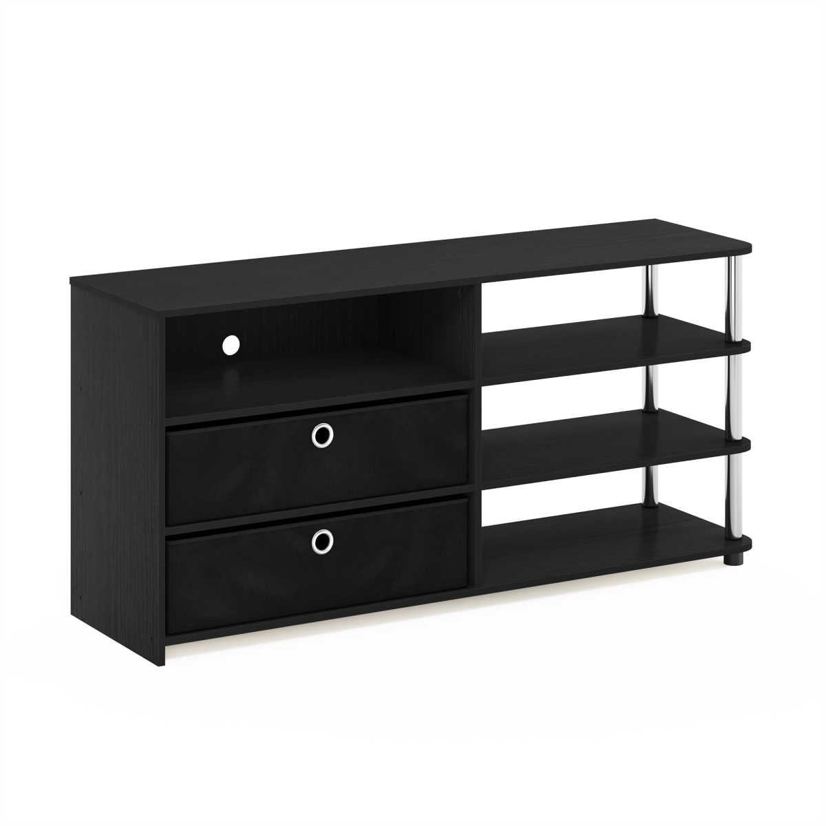 15078AMSSBK JAYA Simple Design TV Stand for up to 55 in. with Bins, Americano & Stainless Steel Tubes