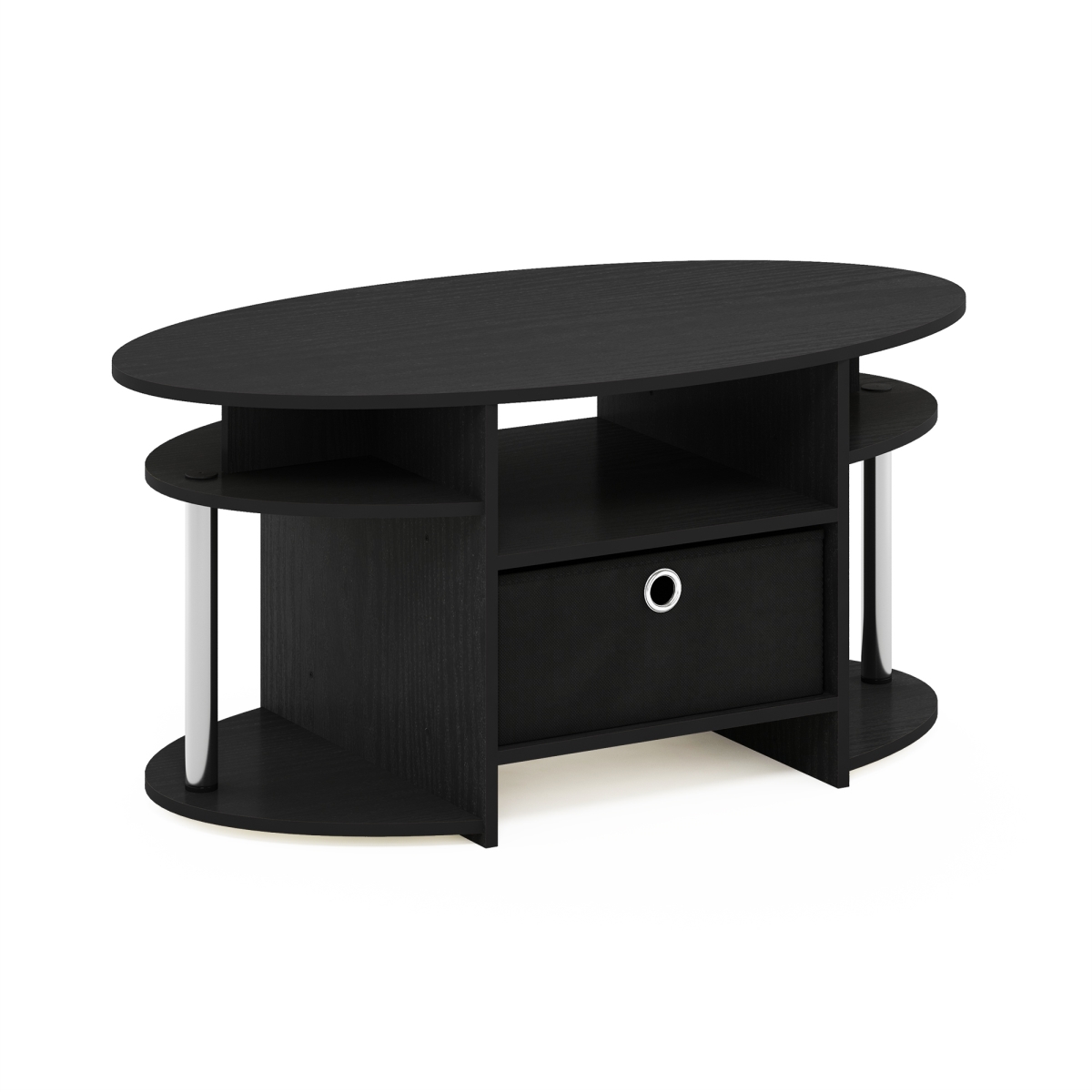 15079AMSSBK JAYA Simple Design Oval Coffee Table with Bin, Americano & Stainless Steel Tubes