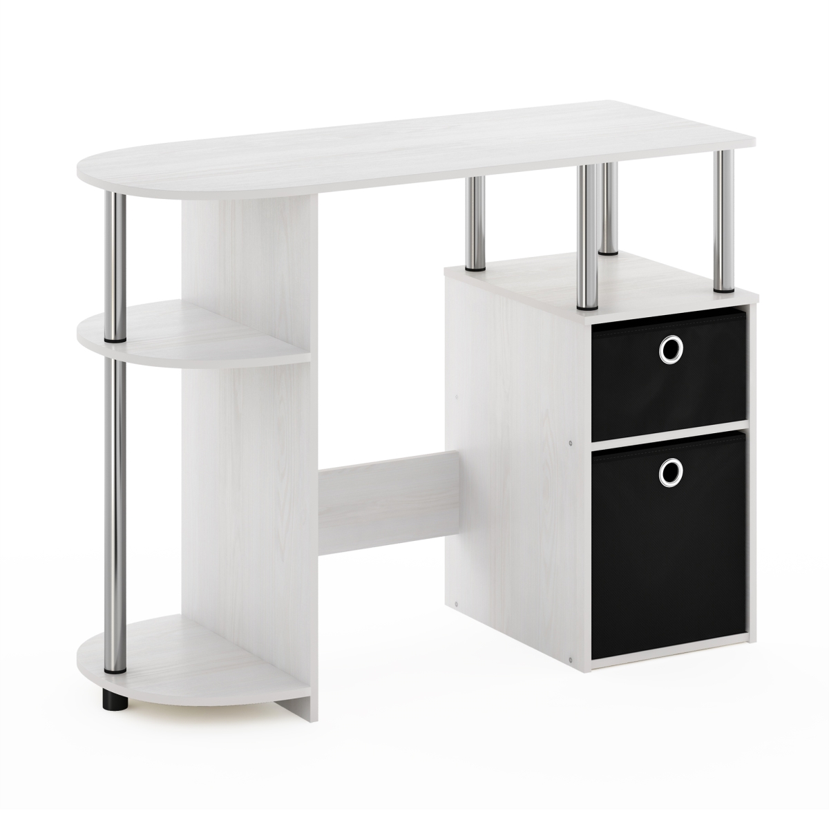 15111WOKSSBK JAYA Simplistic Computer Study Desk with Bin Drawers, White Oak & Stainless Steel Tubes