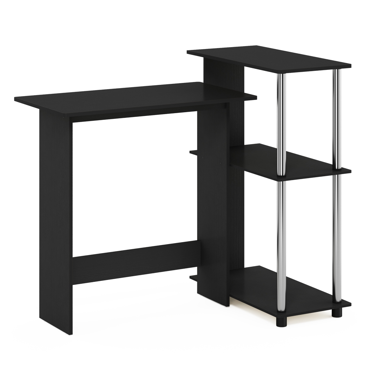 Abbott Corner Computer Desk with Bookshelf, Americano & Stainless Steel