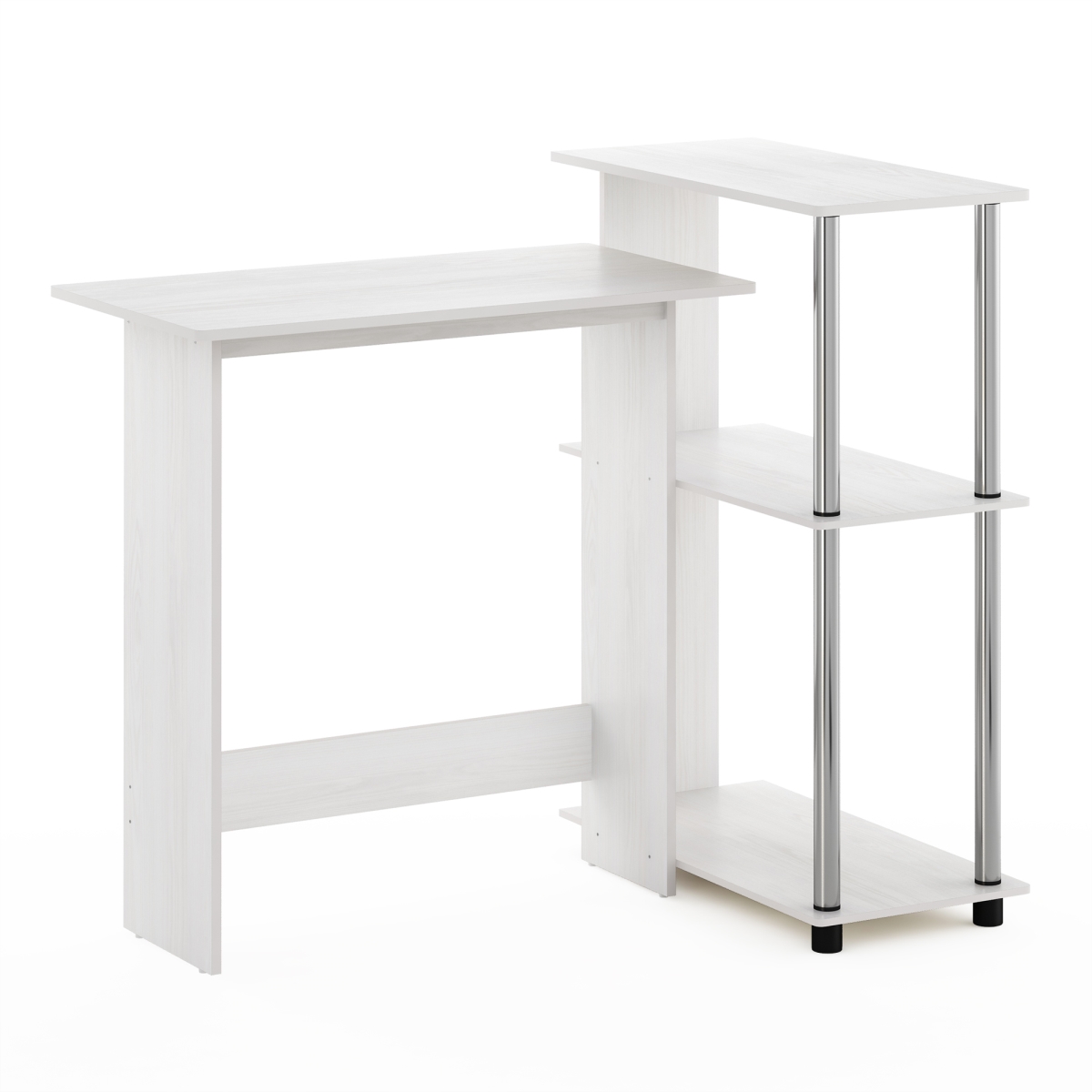 16086R1WOKSS Abbott Corner Computer Desk with Bookshelf, White Oak & Stainless Steel