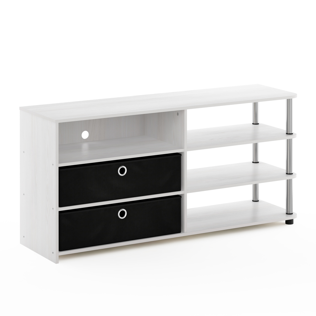 17077WOKSS Sully 3-Tier TV Stand for TV up to 48 in., White Oak & Stainless Steel Tubes