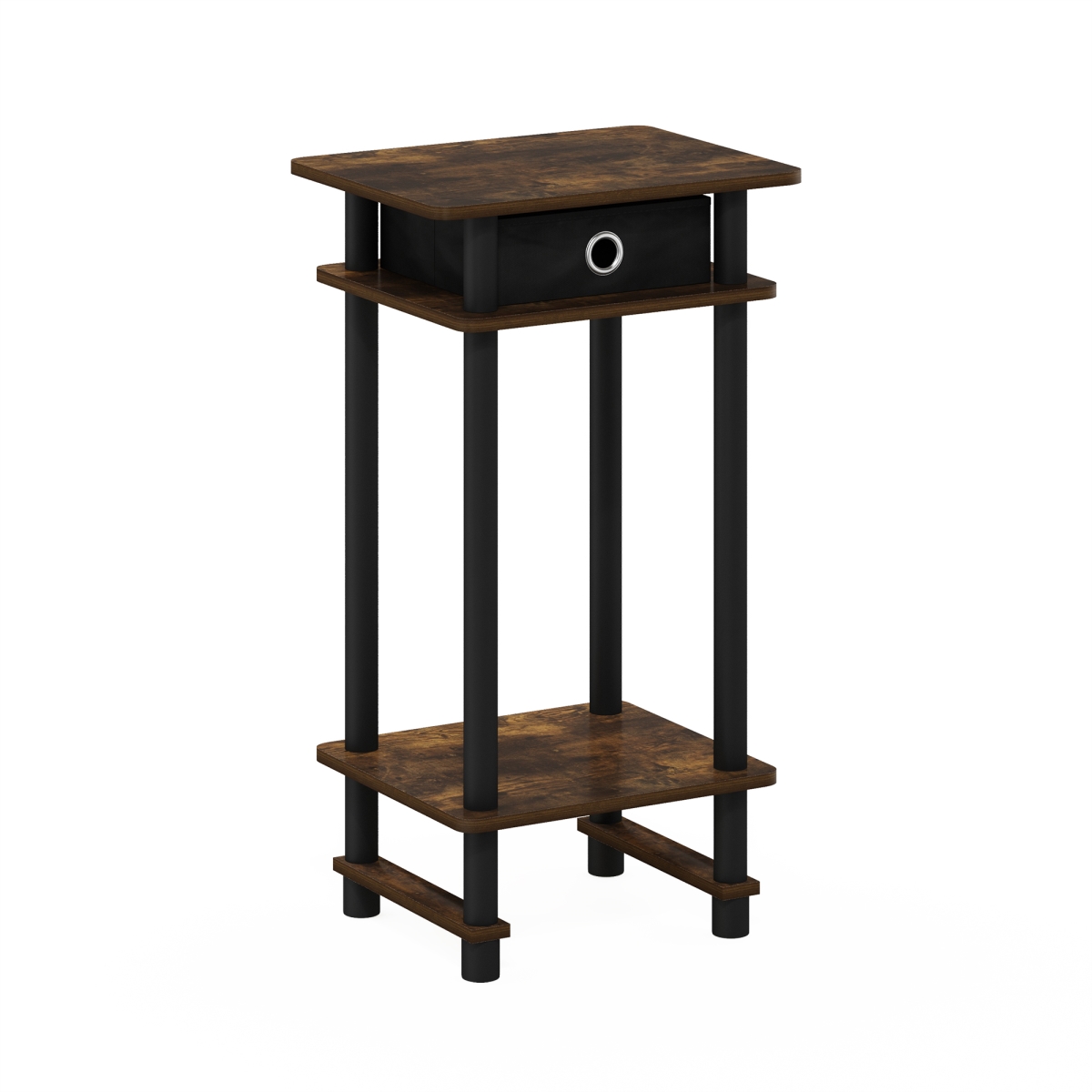 17017 Turn-N-Tube Tall End Table with Bin, Amber Pine & Black