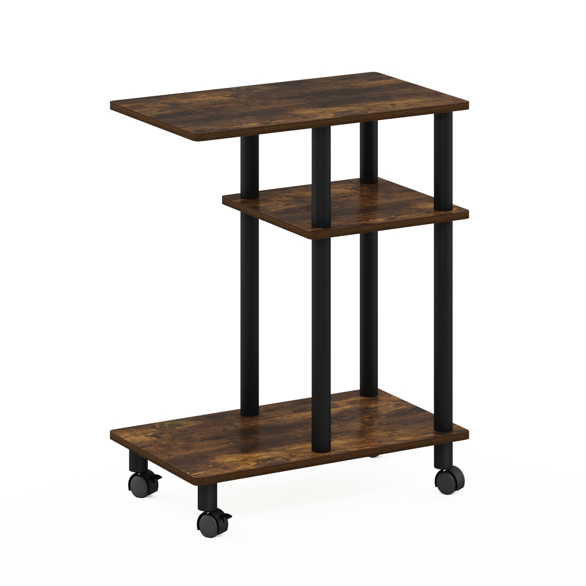 Turn-N-Tube U Shape Sofa Side Table with Casters, Amber Pine & Black