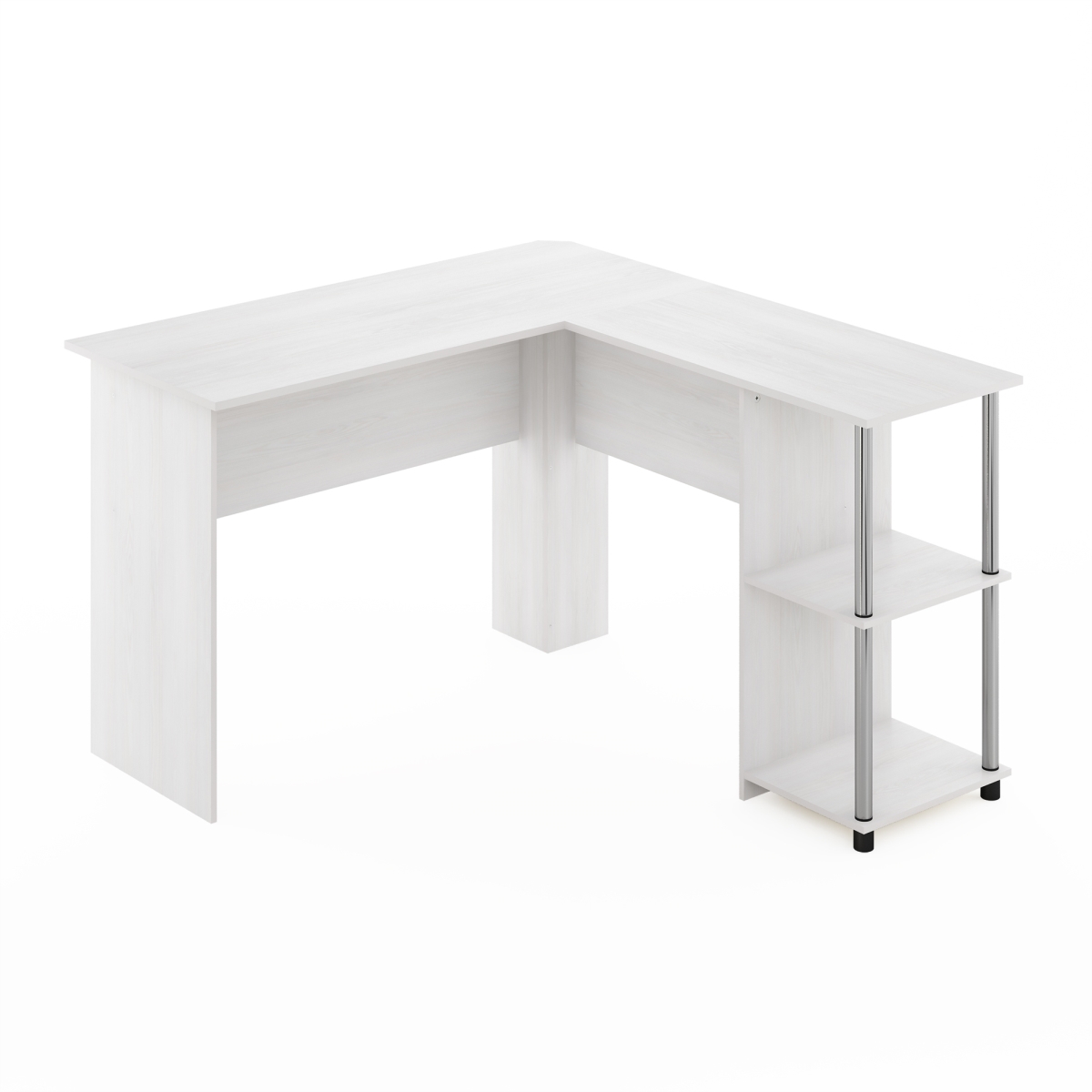 L-Shape Desk with Stainless Steel Tubes, White Oak