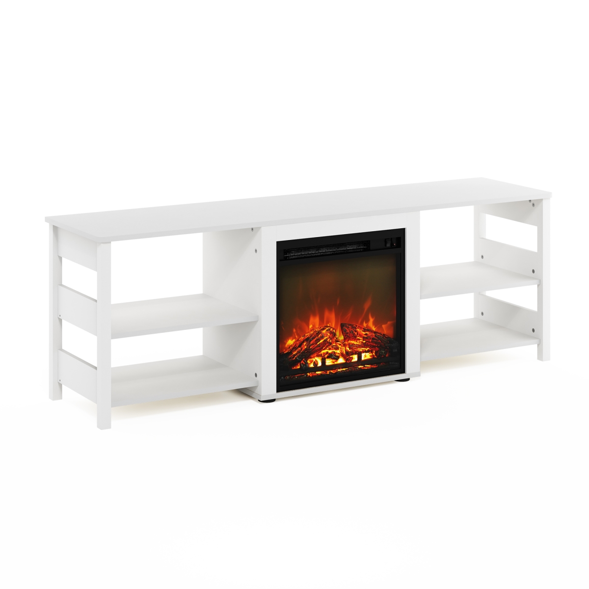 70 in. Classic TV Stand with Fireplace, White Emboss