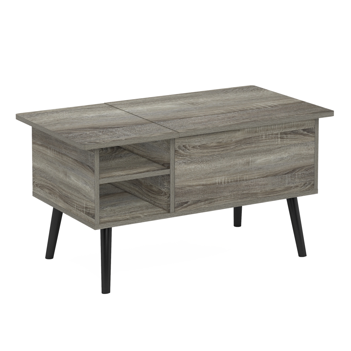 Jensen Living Room Wooden Leg Lift Top Coffee Table with Hidden Compartment & Side Open Storage Shelf, French Oak Grey -  LRL, LR3031706