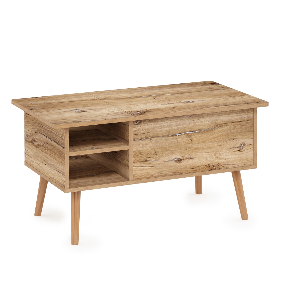Jensen Living Room Wooden Leg Lift Top Coffee Table with Hidden Compartment & Side Open Storage Shelf, Flagstaff Oak -  LRL, LR3044531