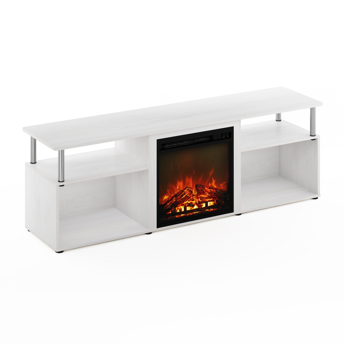 Jensen Open Storage Fireplace Entertainment Center for TV up to 70 in. with Stainless Steel Tubes, White Oak & Chrome -  LRL, LR3038853