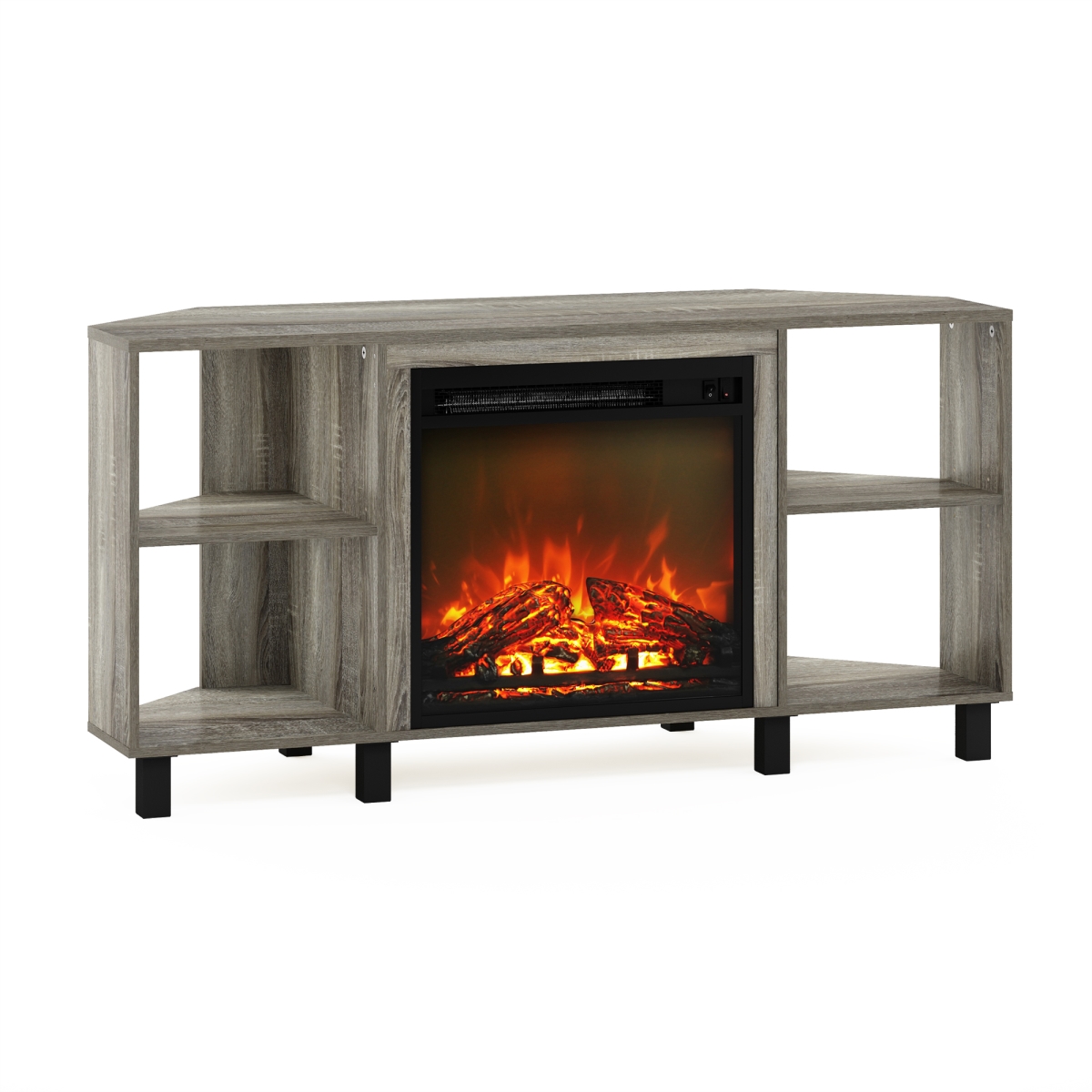 Jensen Metal Leg Corner Fireplce TV Stand with 4 Open Compartment for TV up to 55 in., French Oak Grey -  LRL, LR3038305