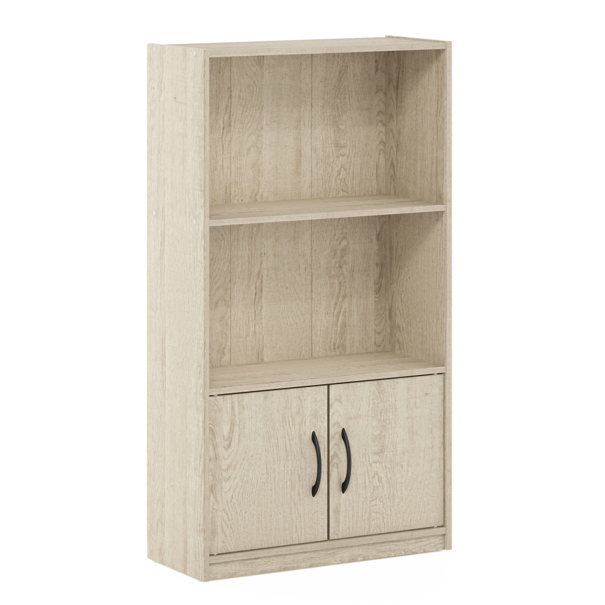 Gruen 3-Tier Open Shelf Bookcase with 2 Doors Storage Cabinet, Metropolitan Pine