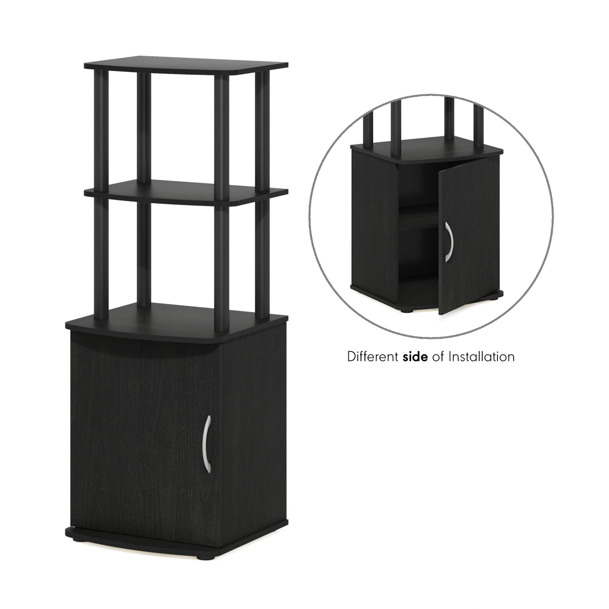 Picture of Furinno 22112BKWBK Turn-N-Tube 2-Tier Tall TV Entertainment Side Table Display Rack with Storage Cabinet&#44; Blackwood & Black