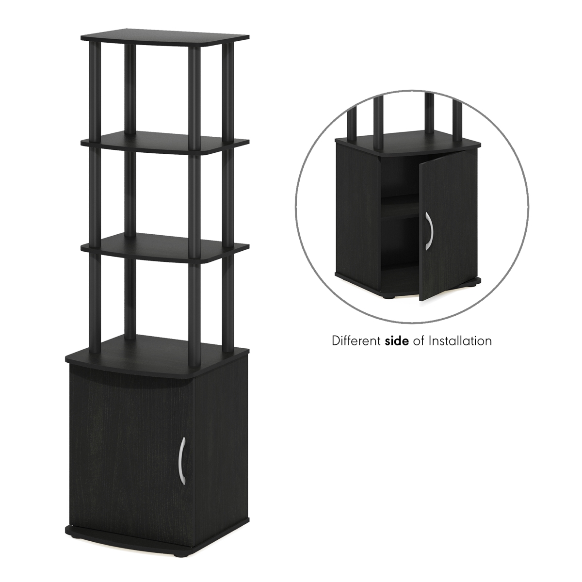 Picture of Furinno 22113BKWBK Turn-N-Tube 3-Tier Tall TV Entertainment Side Table Display Rack with Storage Cabinet&#44; Blackwood & Black