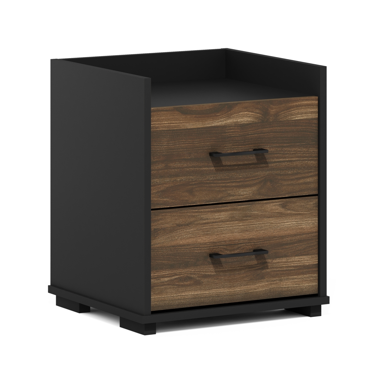 EB22001CWNBK Tidur Modern Bedroom Bedside Tables Handle 2-Drawer Chest Nightstand, Columbia Walnut & Black
