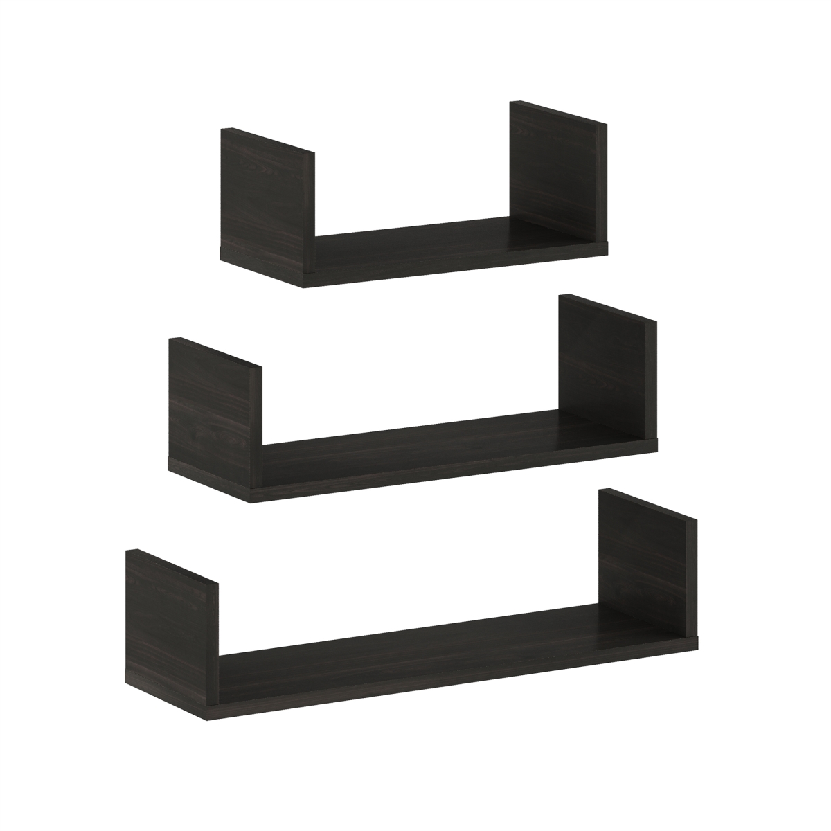 5.75 in. Rossi Bedroom Decor Wall Mounted Floating Display Shelves with Invisible Brackets, Espresso - Set of 3